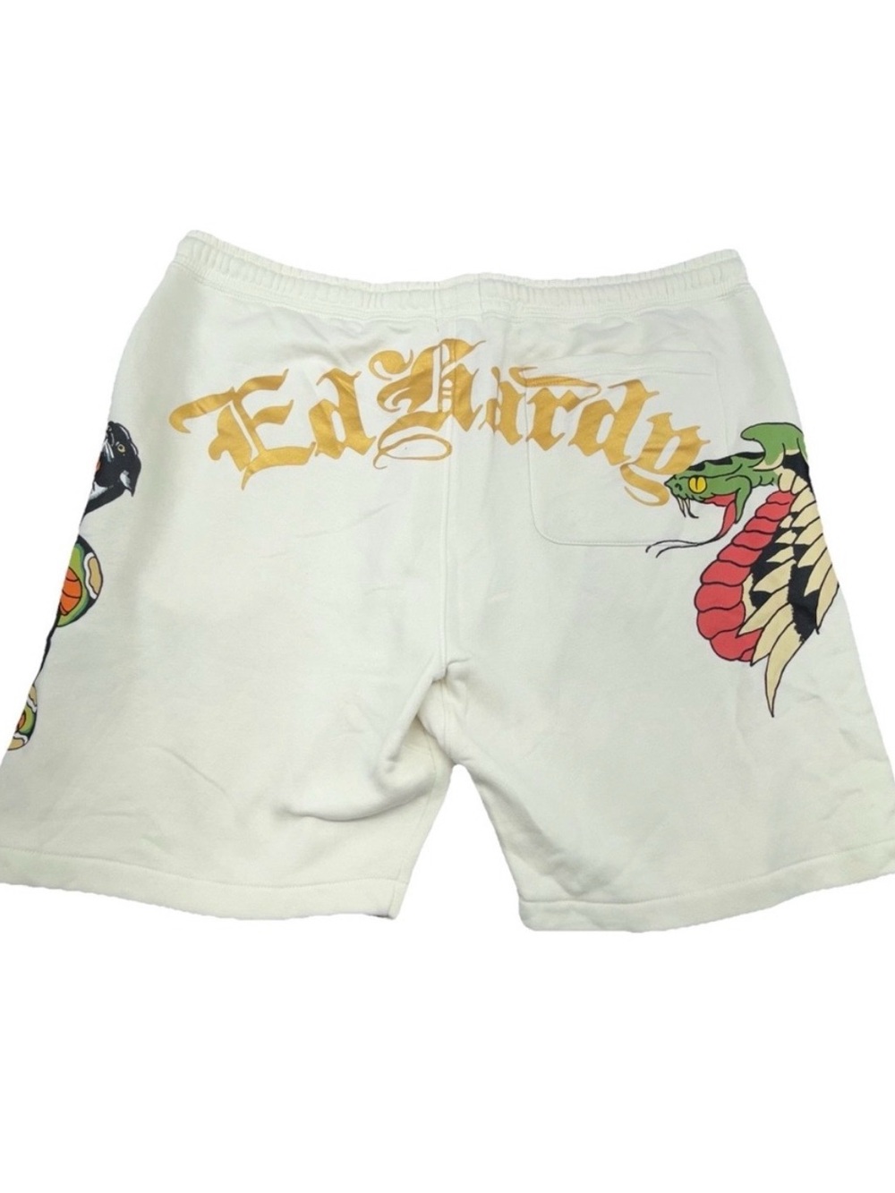 Ed Hardy Cream Graphic Men’s Shorts with Dragon and Eagle Prints - Picture 2 of 7